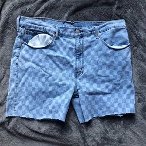 vintage levi blue wash checkered shorts